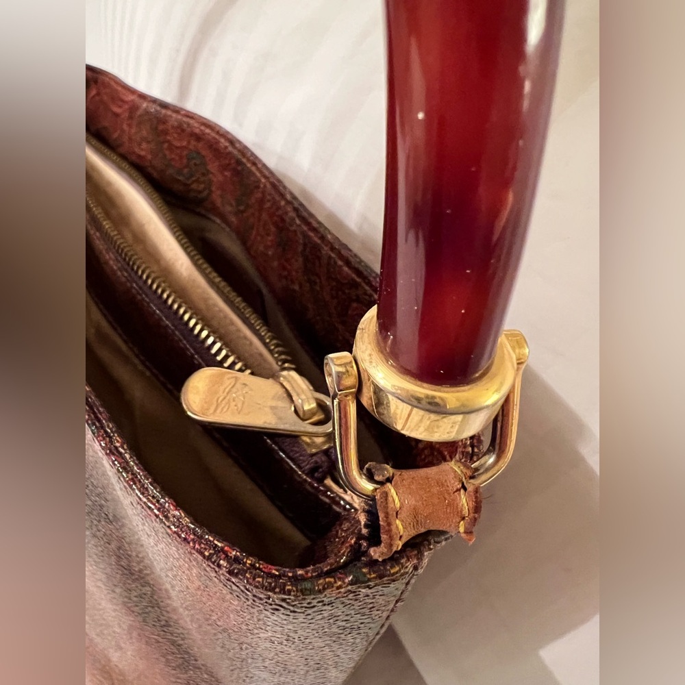 ETRO BAG very rare. Tortoise shell lucite handle, outside pristine w/no scuffs. - Picture 8 of 14